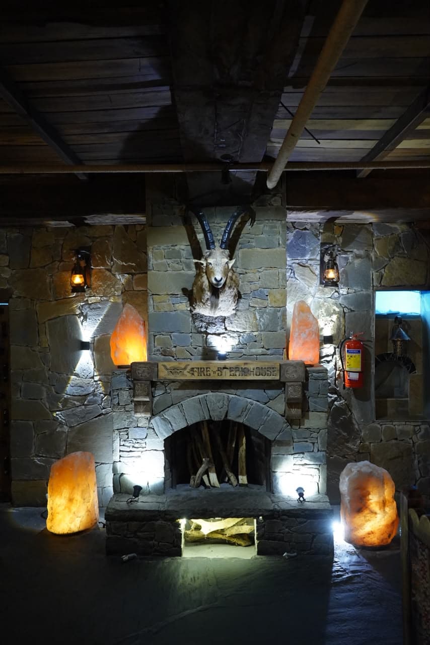 Decorative stone wall detail at Fire n Steakhouse Rawalpindi